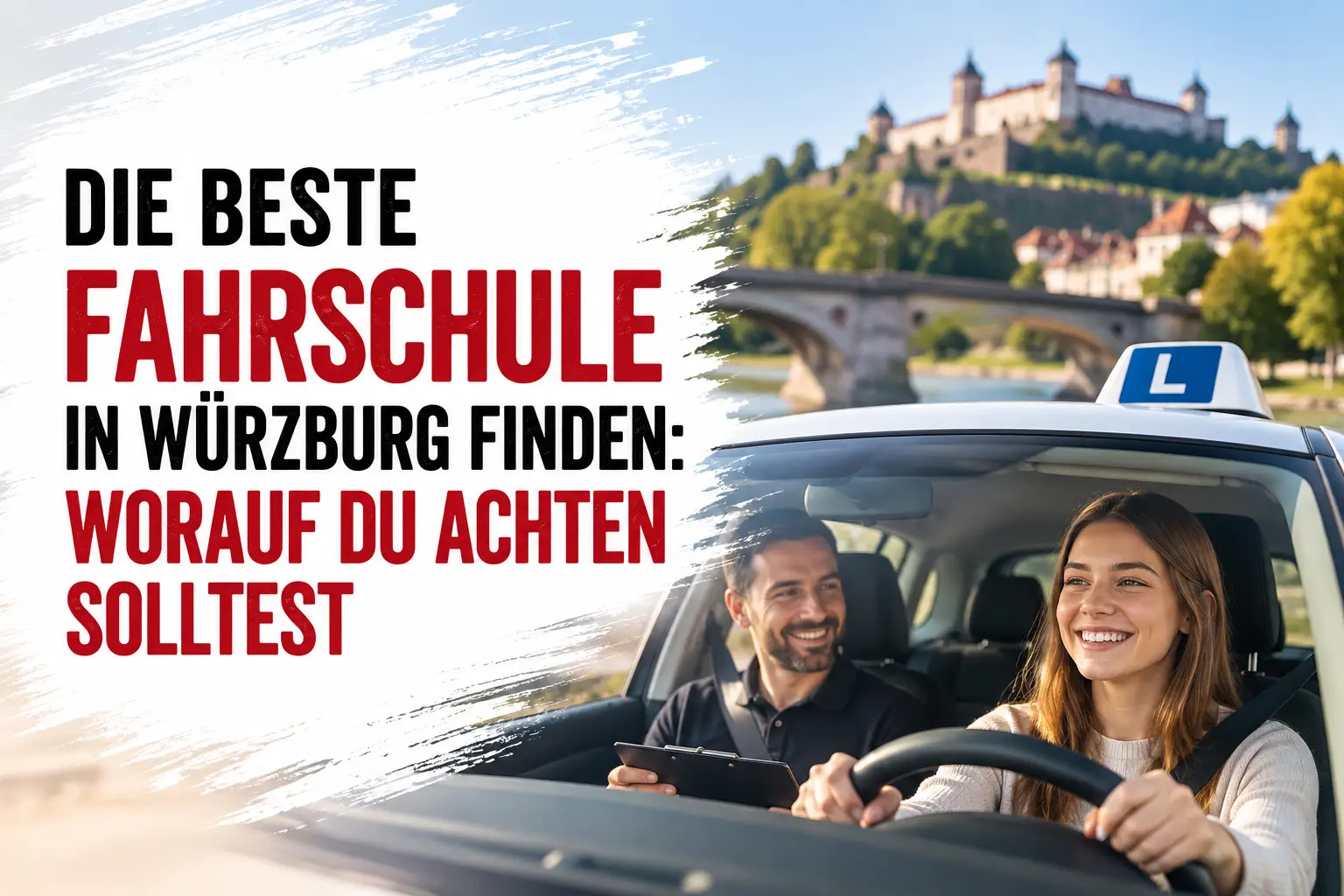 Fahrschule in Würzburg. Mit der Festung im Hintergrund.